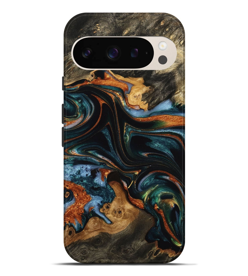 Pixel 9 Pro XL Wood Live Edge Phone Case - Dwain (Teal & Gold, 732365)