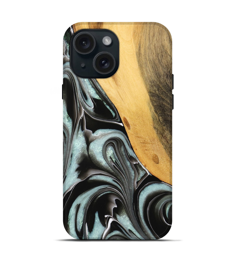 iPhone 15 Wood Live Edge Phone Case - Sallee (Black & White, 732366)