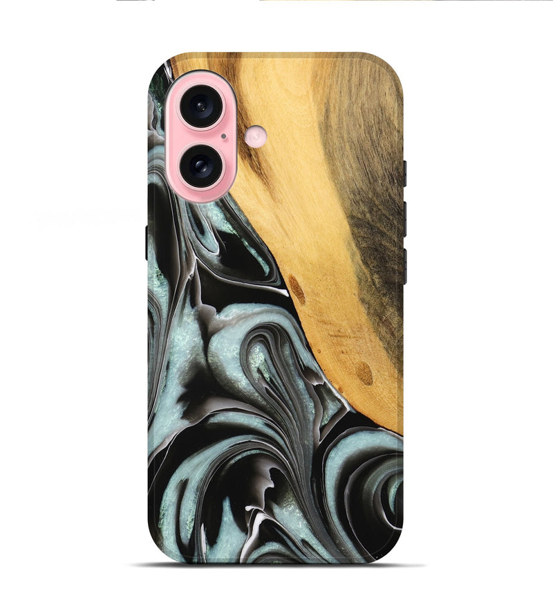 iPhone 16 Wood Live Edge Phone Case - Sallee (Black & White, 732366)