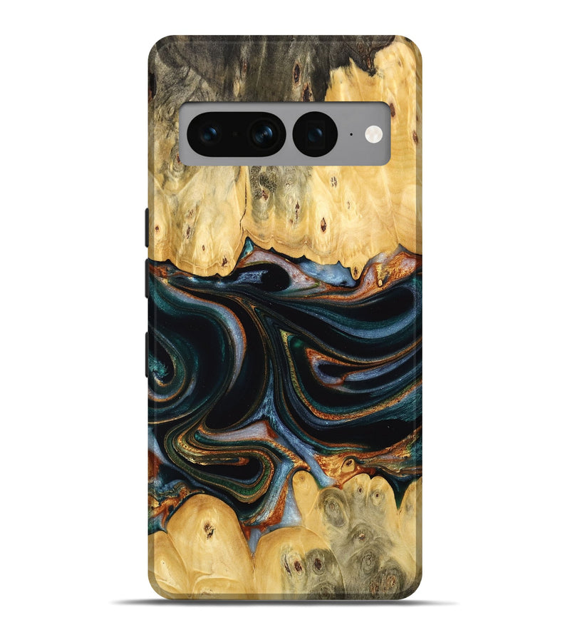 Pixel 7 Pro Wood Live Edge Phone Case - Yaakov (Teal & Gold, 732368)