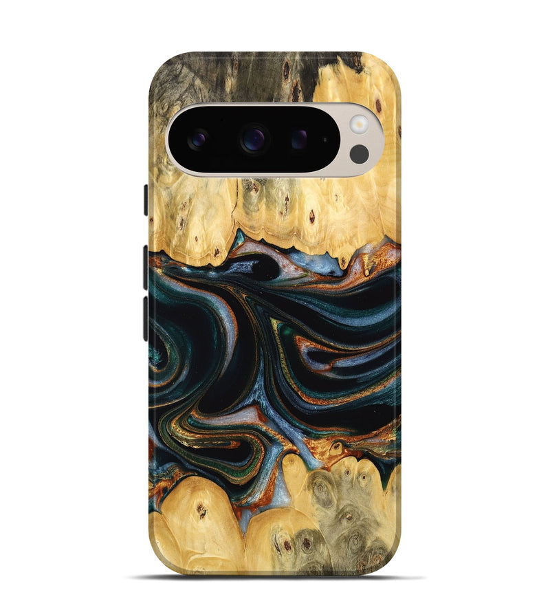 Pixel 9 Wood Live Edge Phone Case - Yaakov (Teal & Gold, 732368)