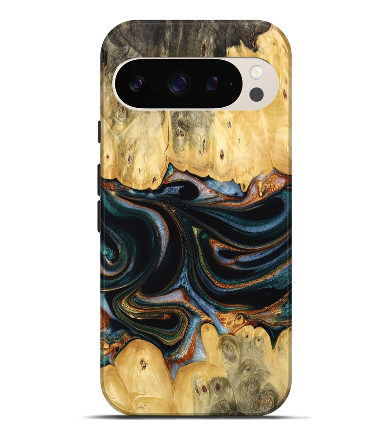 Pixel 9 Pro XL Wood Live Edge Phone Case - Yaakov (Teal & Gold, 732368)