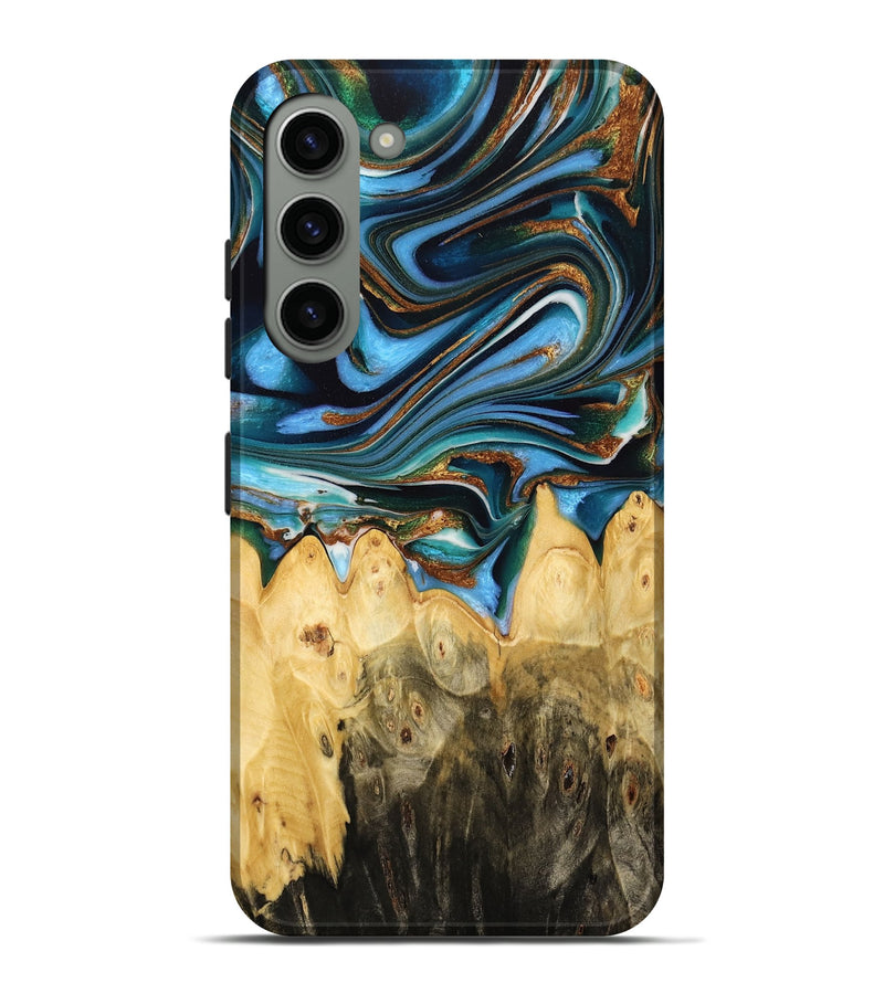 Galaxy S23 Plus Wood Live Edge Phone Case - Henery (Teal & Gold, 732370)