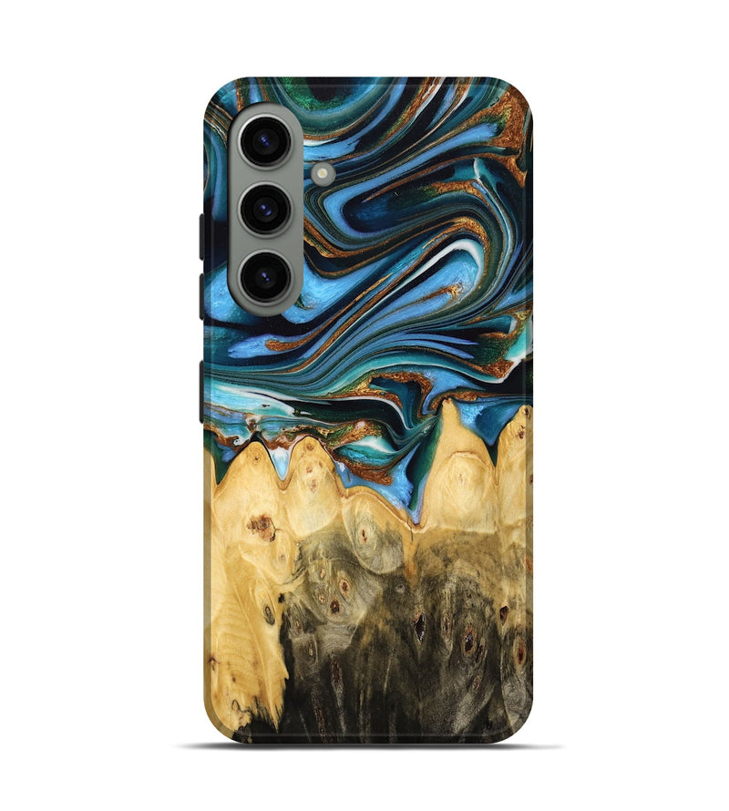 Galaxy S24 Wood Live Edge Phone Case - Henery (Teal & Gold, 732370)