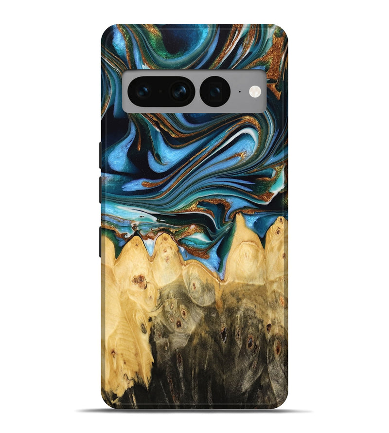 Pixel 7 Pro Wood Live Edge Phone Case - Henery (Teal & Gold, 732370)