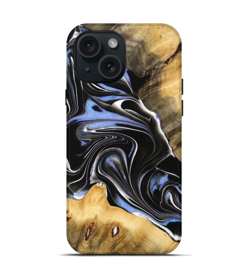 iPhone 15 Wood Live Edge Phone Case - Elna (Black & White, 732375)