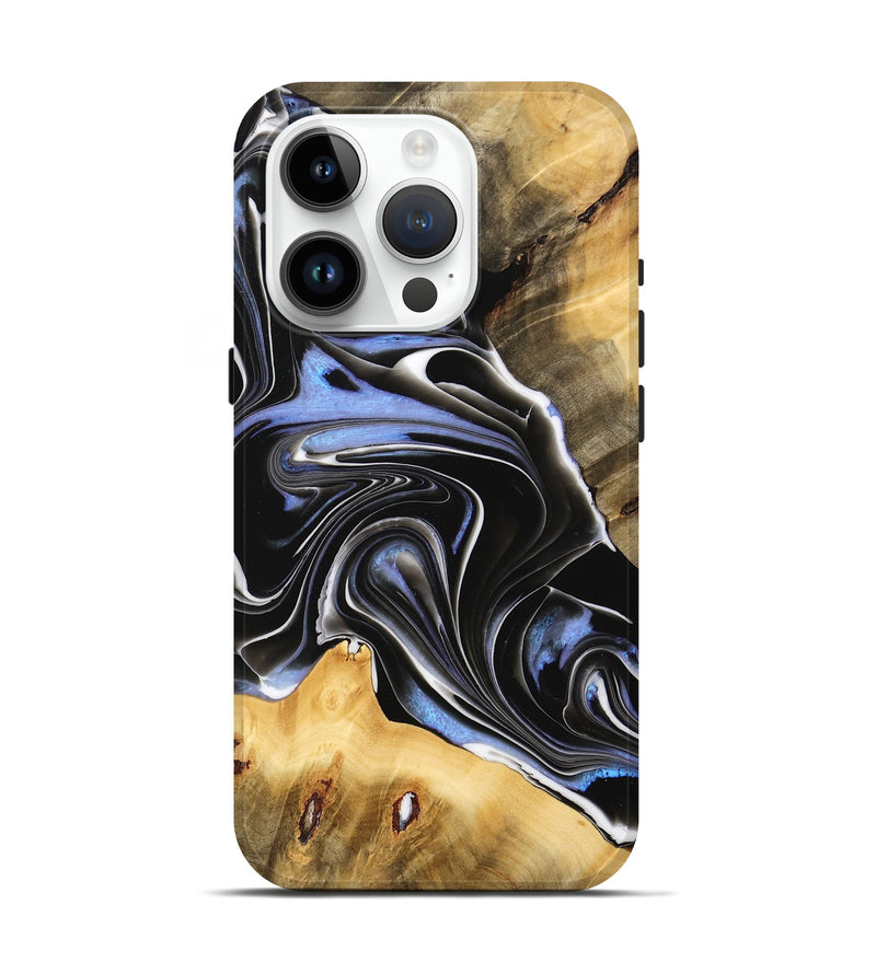 iPhone 15 Pro Wood Live Edge Phone Case - Elna (Black & White, 732375)