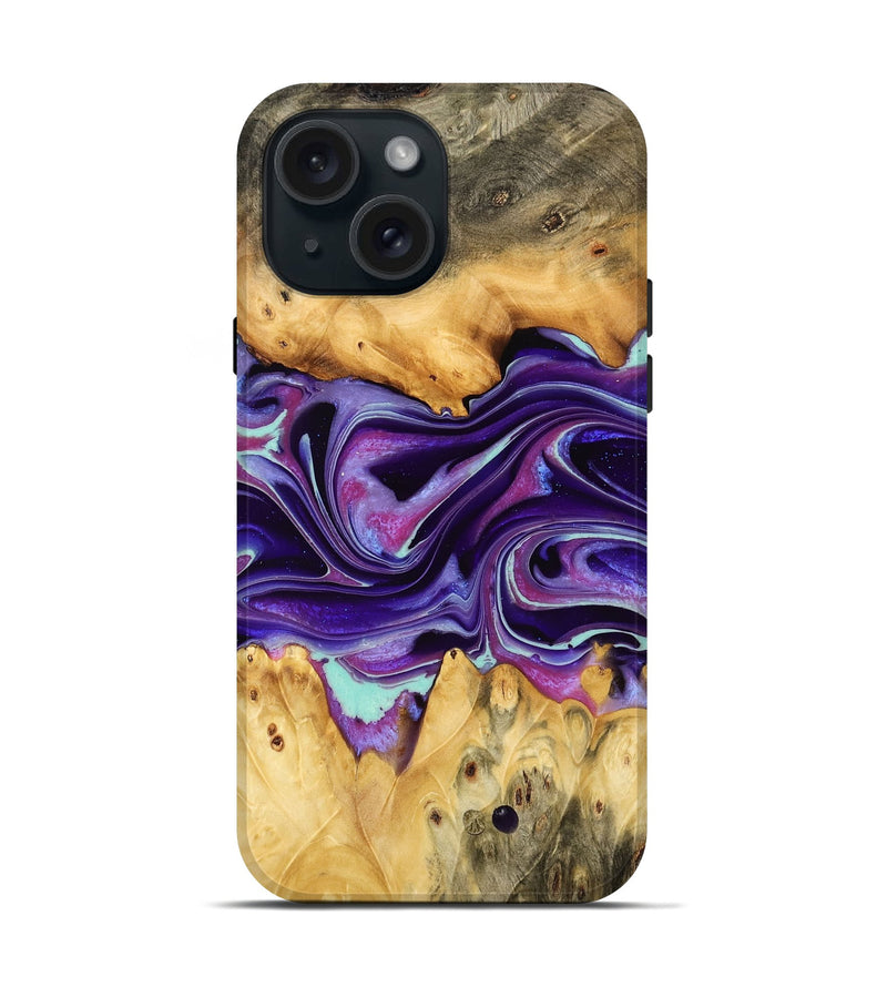 iPhone 15 Wood Live Edge Phone Case - Lezlie (Purple, 732377)