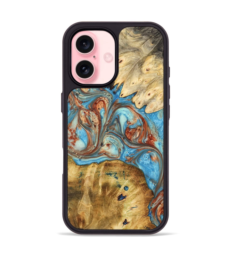 iPhone 16 Wood Phone Case - Dewey (Teal & Gold, 732379)