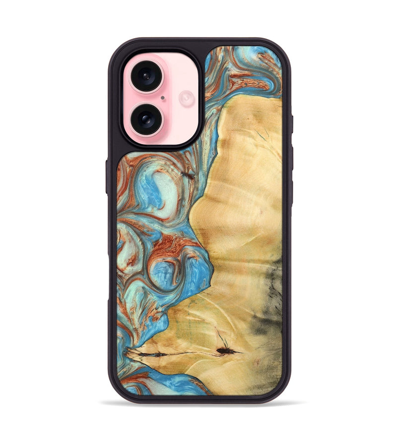 iPhone 16 Wood Phone Case - Nedra (Teal & Gold, 732392)