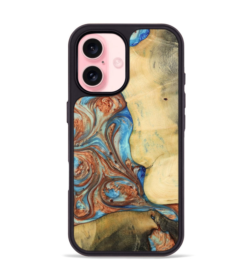 iPhone 16 Wood Phone Case - Julina (Teal & Gold, 732415)