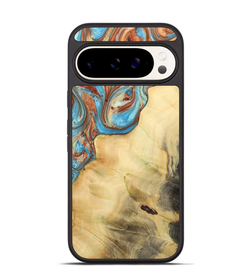 Pixel 9 Pro Wood Phone Case - Coreen (Teal & Gold, 732416)