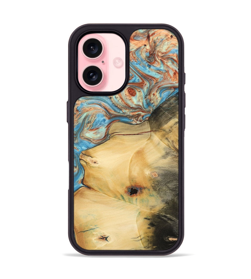 iPhone 16 Wood Phone Case - Nando (Teal & Gold, 732426)