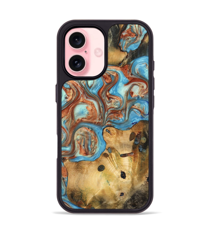 iPhone 16 Wood Phone Case - Viktor (Teal & Gold, 732439)