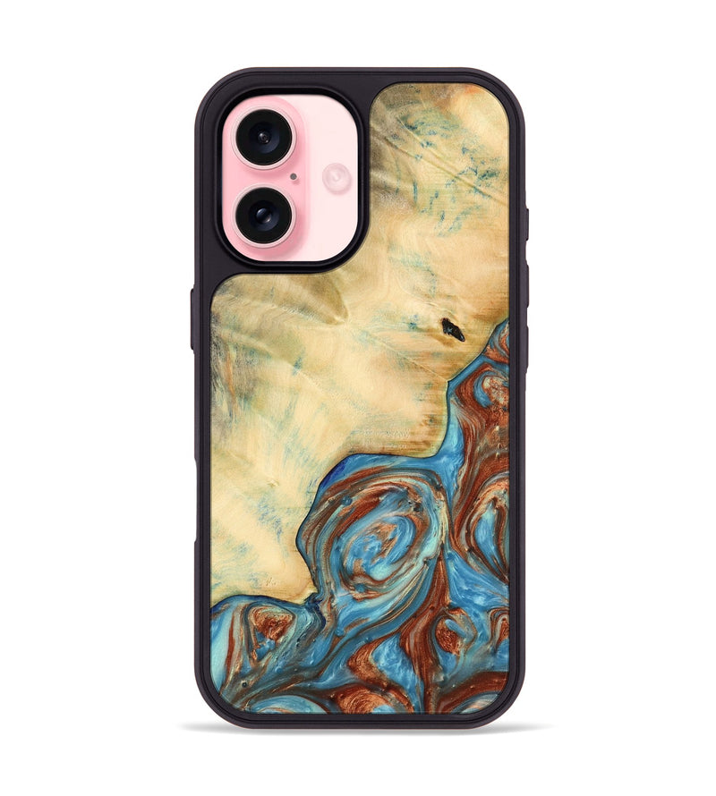 iPhone 16 Wood Phone Case - Nedi (Teal & Gold, 732441)