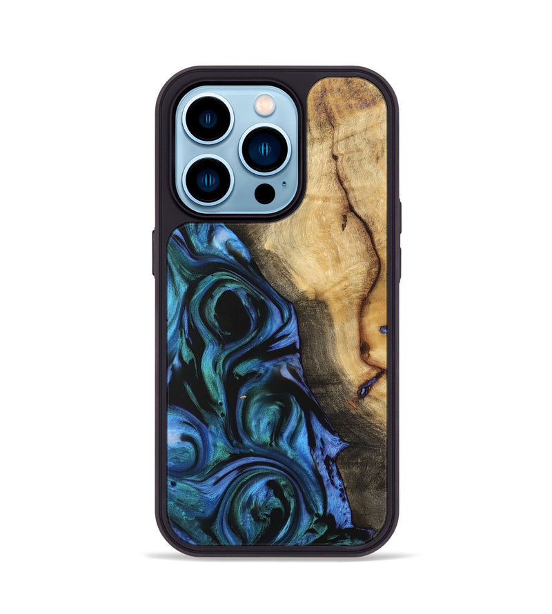 iPhone 14 Pro Wood Phone Case - Tiera (Blue, 732477)