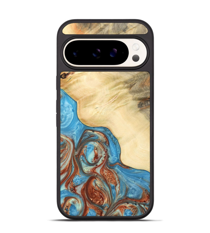 Pixel 9 Pro Wood Phone Case - Adron (Teal & Gold, 732483)