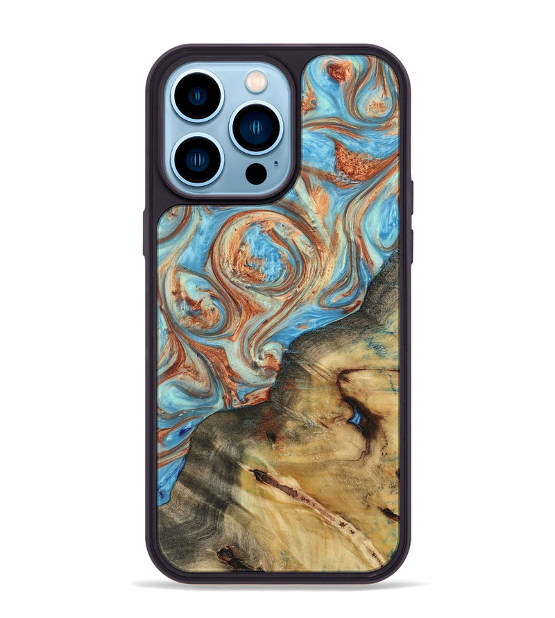 iPhone 14 Pro Max Wood Phone Case - Rico (Teal & Gold, 732505)