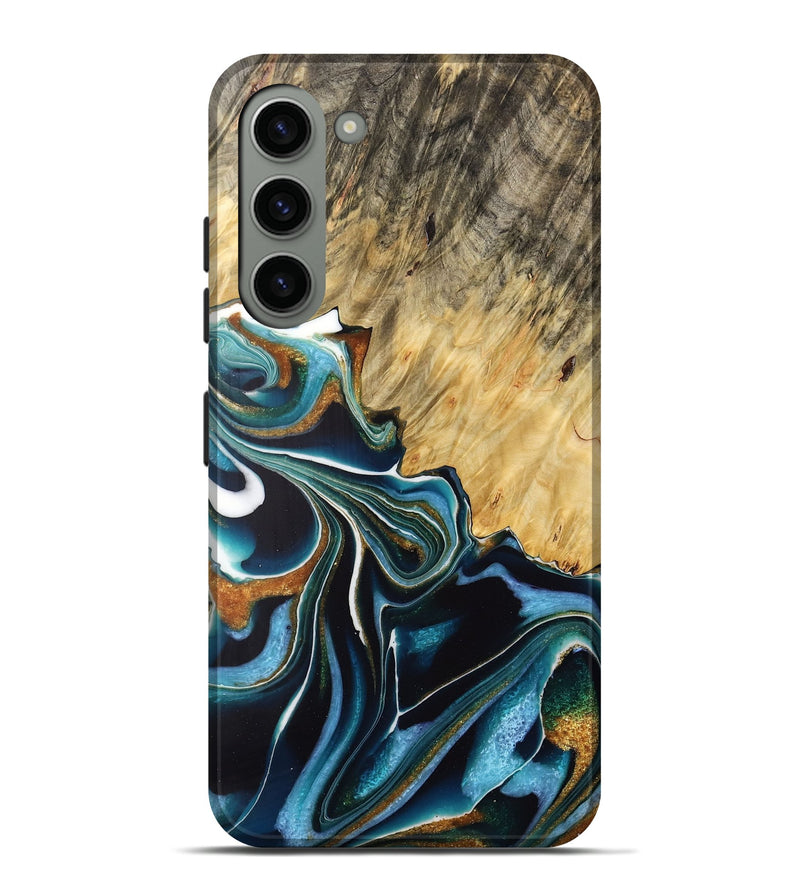 Galaxy S23 Plus Wood Live Edge Phone Case - Anton (Teal & Gold, 732523)