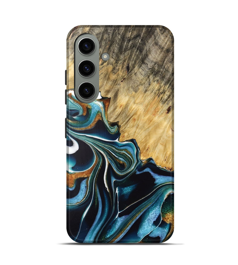 Galaxy S24 Wood Live Edge Phone Case - Anton (Teal & Gold, 732523)