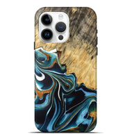 iPhone 15 Pro Max Wood Live Edge Phone Case - Anton (Teal & Gold, 732523)