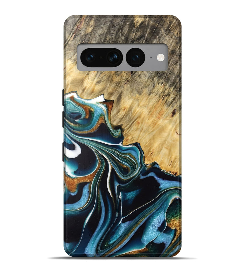 Pixel 7 Pro Wood Live Edge Phone Case - Anton (Teal & Gold, 732523)