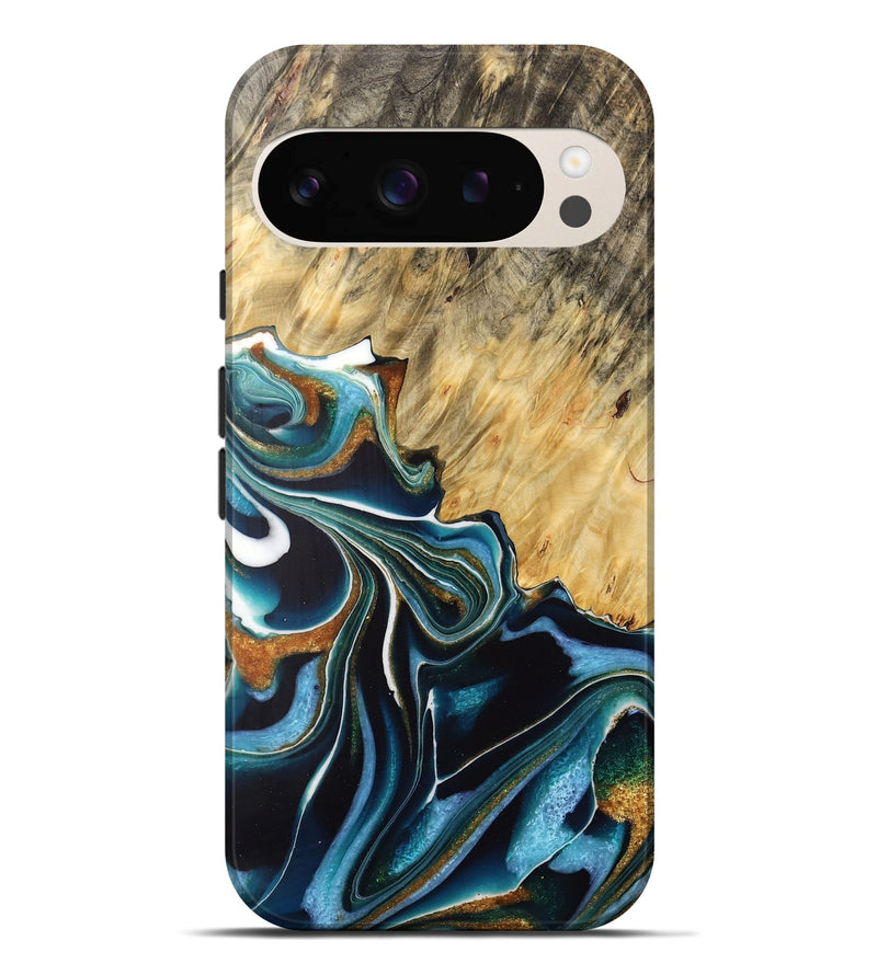 Pixel 9 Pro XL Wood Live Edge Phone Case - Anton (Teal & Gold, 732523)