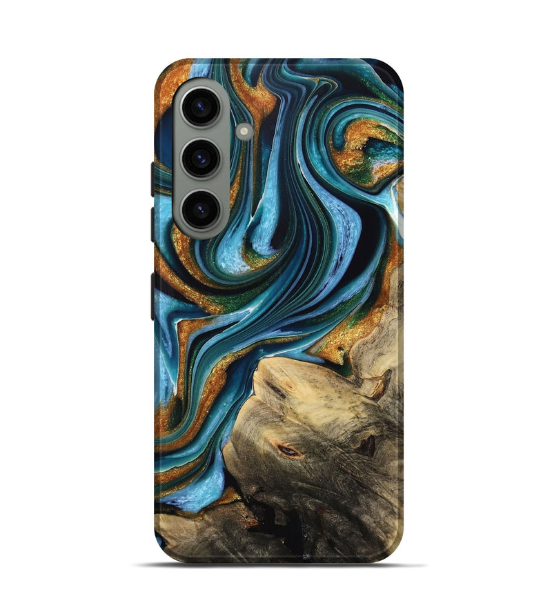 Galaxy S24 Wood Live Edge Phone Case - Cora (Teal & Gold, 732524)