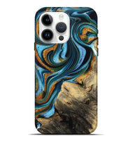 iPhone 15 Pro Max Wood Live Edge Phone Case - Cora (Teal & Gold, 732524)