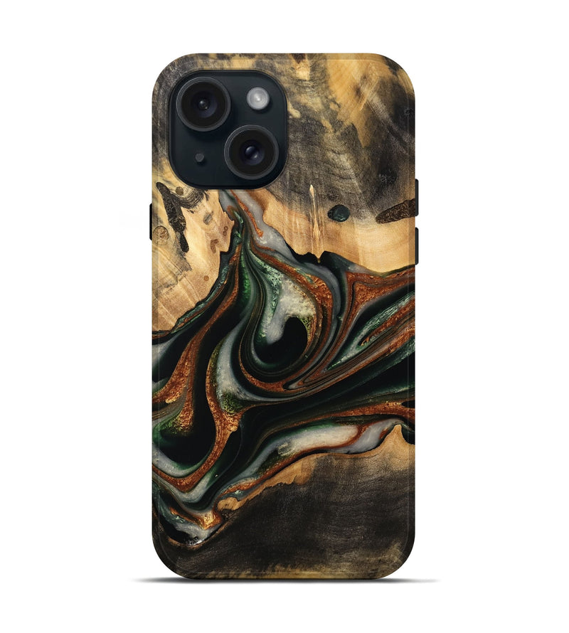 iPhone 15 Wood Live Edge Phone Case - Zdenka (Green, 732528)