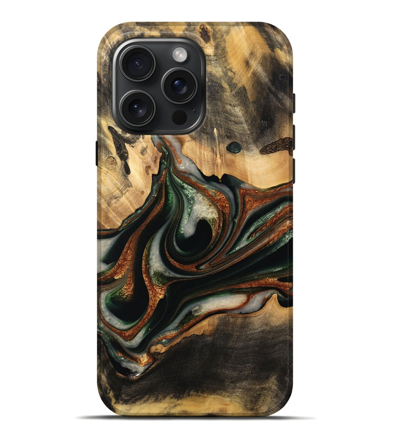 iPhone 16 Pro Max Wood Live Edge Phone Case - Zdenka (Green, 732528)