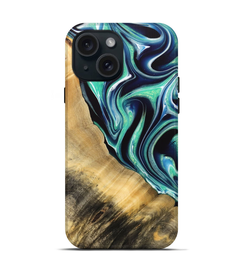 iPhone 15 ResinArt Live Edge Phone Case - Lanette (Green, 732529)