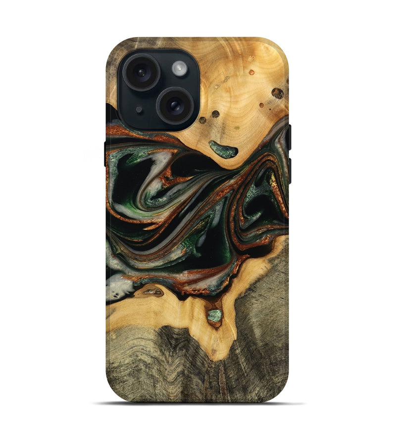 iPhone 15 Wood Live Edge Phone Case - Wade (Green, 732531)