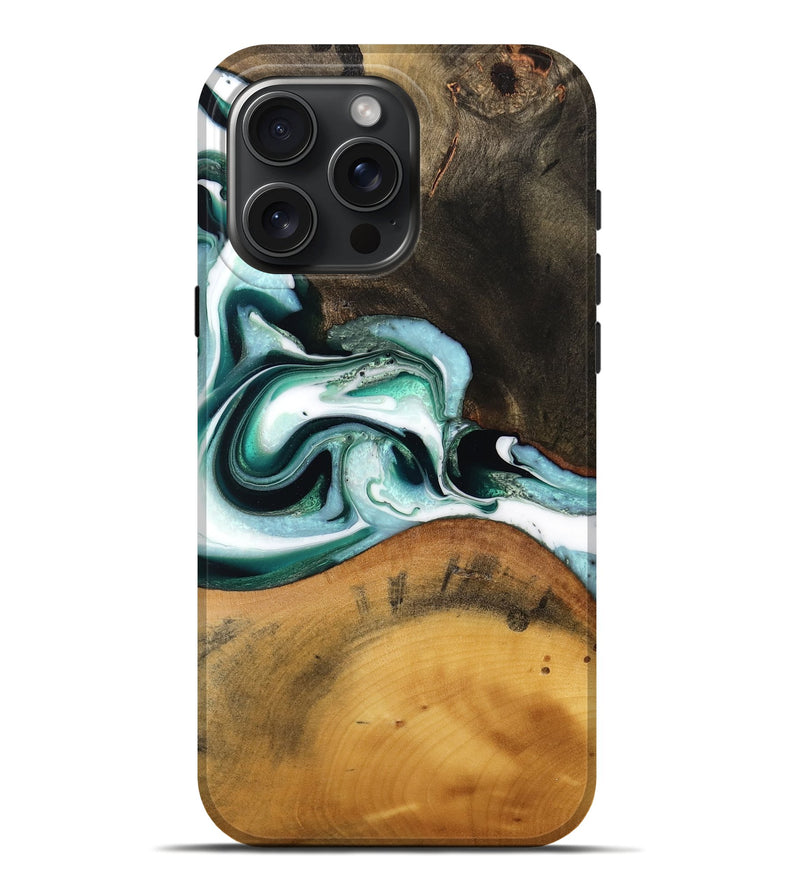 iPhone 16 Pro Max Wood Live Edge Phone Case - Jessi (Green, 732532)