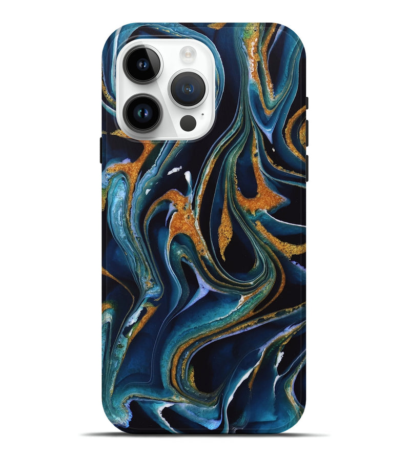 iPhone 15 Pro Max ResinArt Live Edge Phone Case - Chloris (Teal & Gold, 732535)