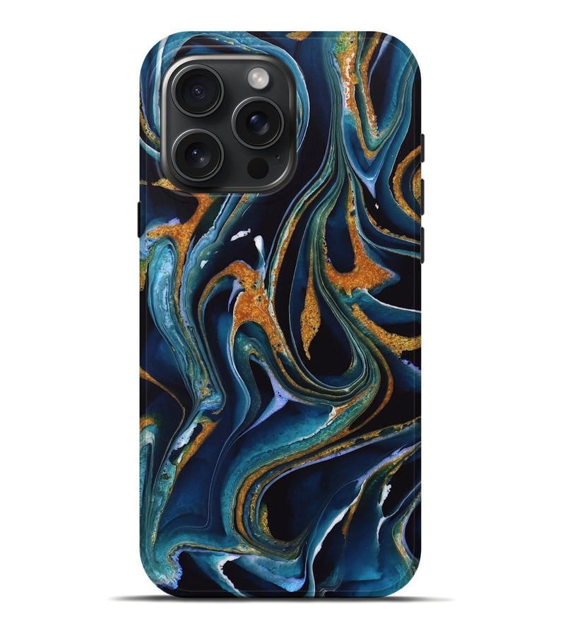 iPhone 16 Pro Max ResinArt Live Edge Phone Case - Chloris (Teal & Gold, 732535)