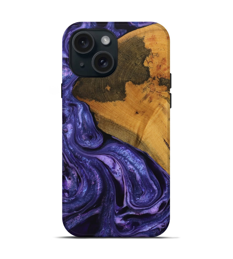 iPhone 15 Wood Live Edge Phone Case - Sultan (Purple, 732539)