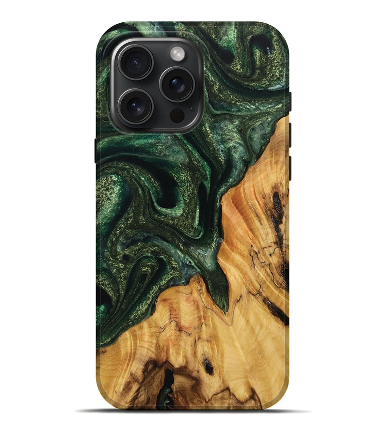 iPhone 16 Pro Max Wood Live Edge Phone Case - Sharee (Green, 732540)