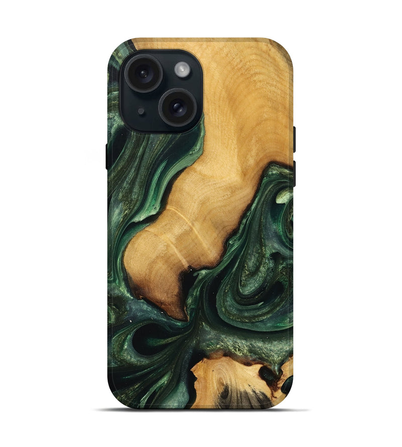 iPhone 15 Wood Live Edge Phone Case - Faron (Green, 732544)