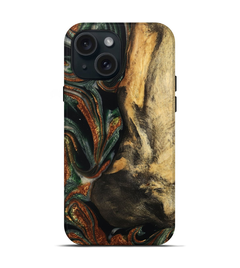 iPhone 15 Wood Live Edge Phone Case - Luci (Green, 732547)