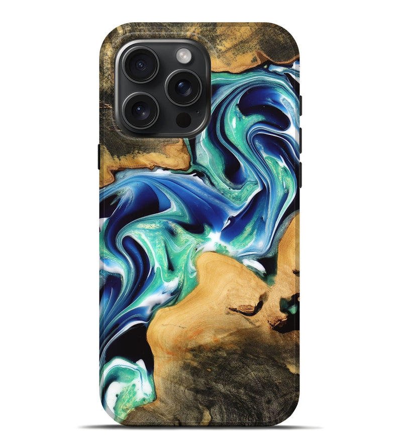 iPhone 16 Pro Max Wood Live Edge Phone Case - August (Blue, 732549)