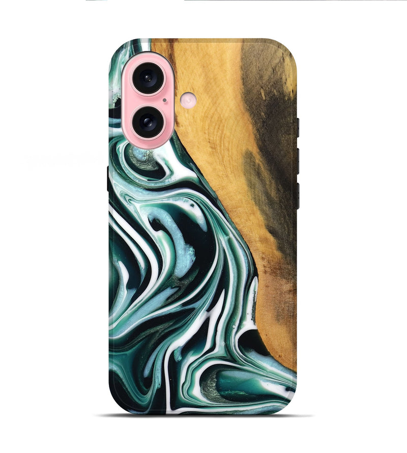 iPhone 16 Wood Live Edge Phone Case - Thierry (Green, 732550)