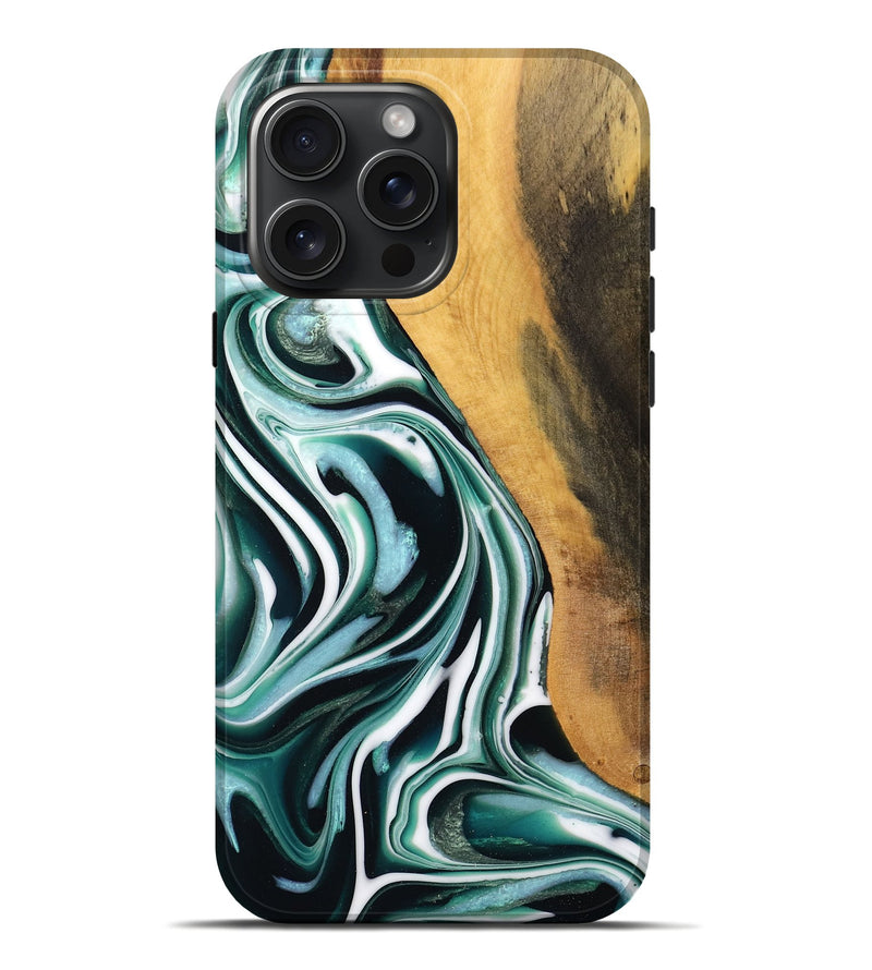 iPhone 16 Pro Max Wood Live Edge Phone Case - Thierry (Green, 732550)