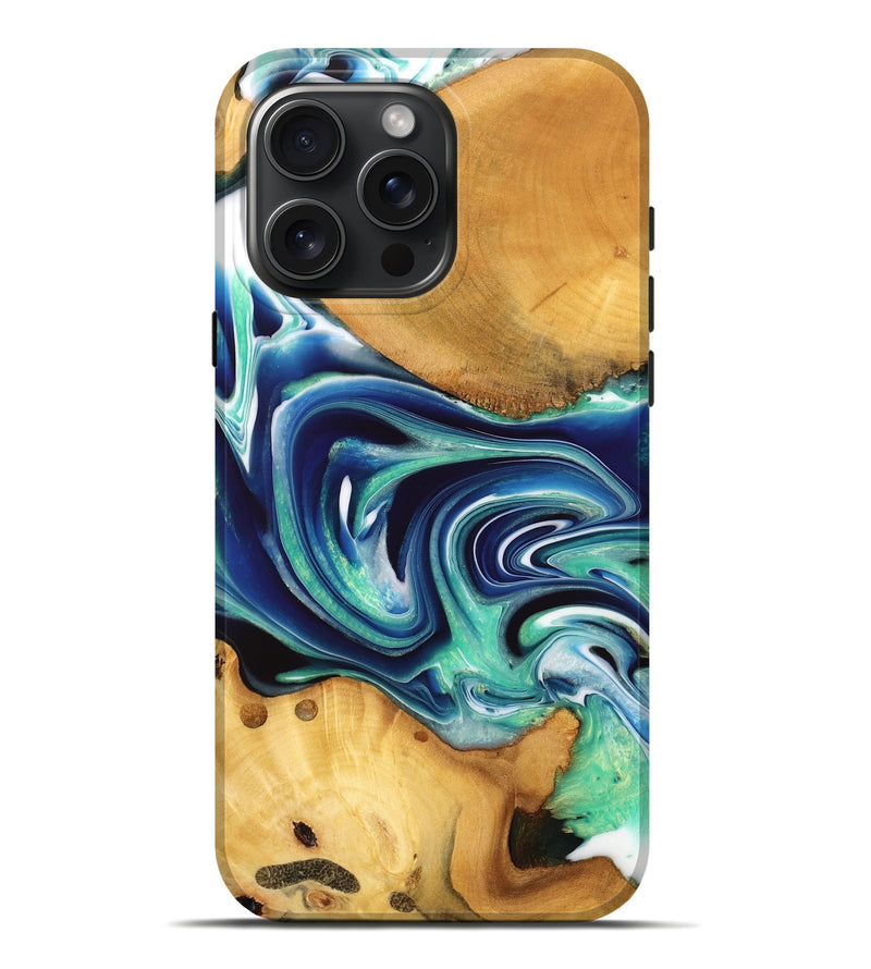 iPhone 16 Pro Max Wood Live Edge Phone Case - Jaman (Blue, 732551)