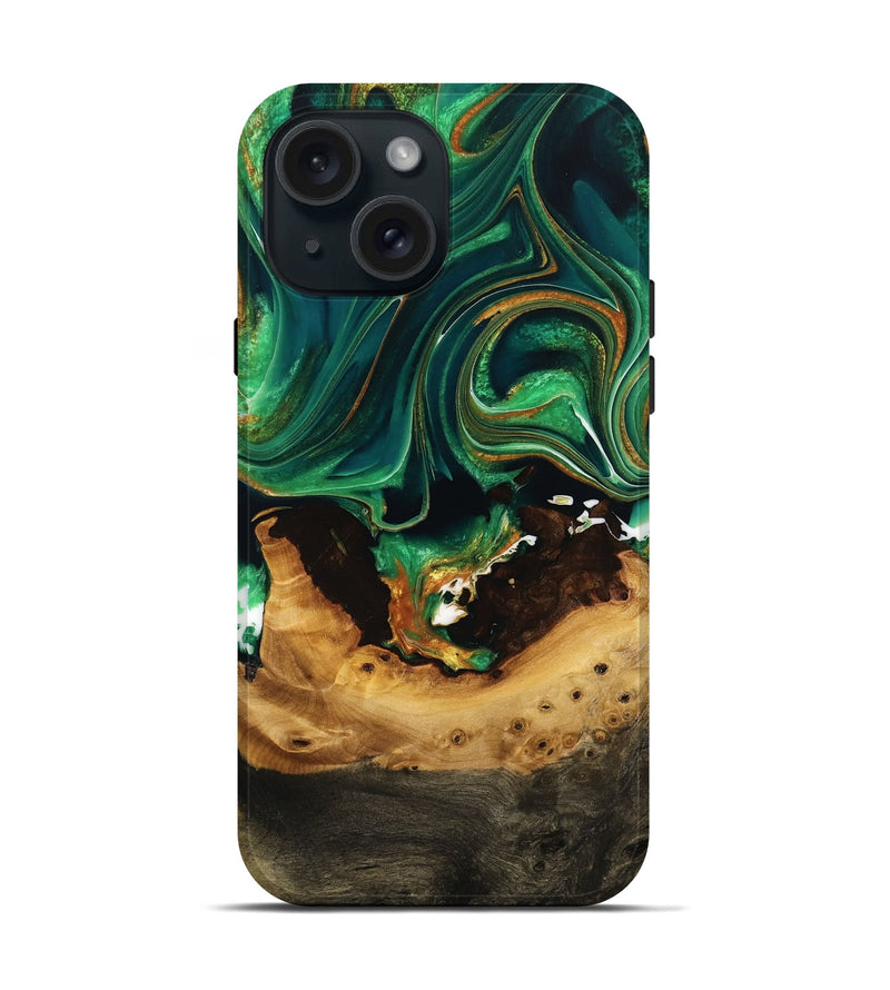 iPhone 15 Wood Live Edge Phone Case - Heddi (Green, 732555)