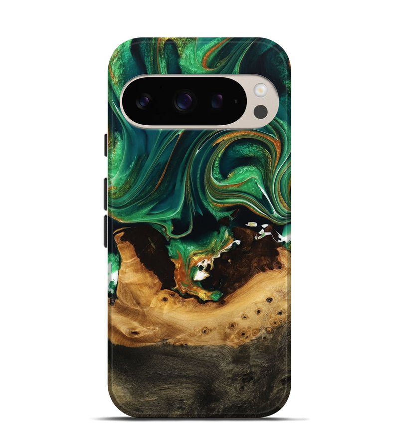 Pixel 9 Wood Live Edge Phone Case - Heddi (Green, 732555)