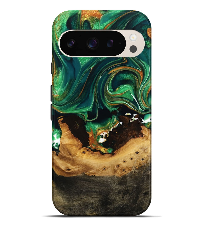 Pixel 9 Pro XL Wood Live Edge Phone Case - Heddi (Green, 732555)