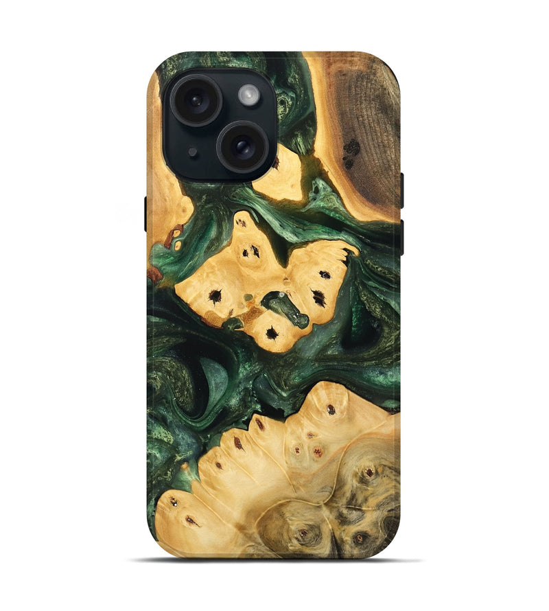 iPhone 15 Wood Live Edge Phone Case - Mildrid (Green, 732559)