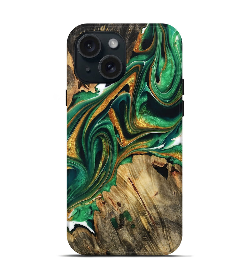 iPhone 15 Wood Live Edge Phone Case - Malorie (Green, 732560)