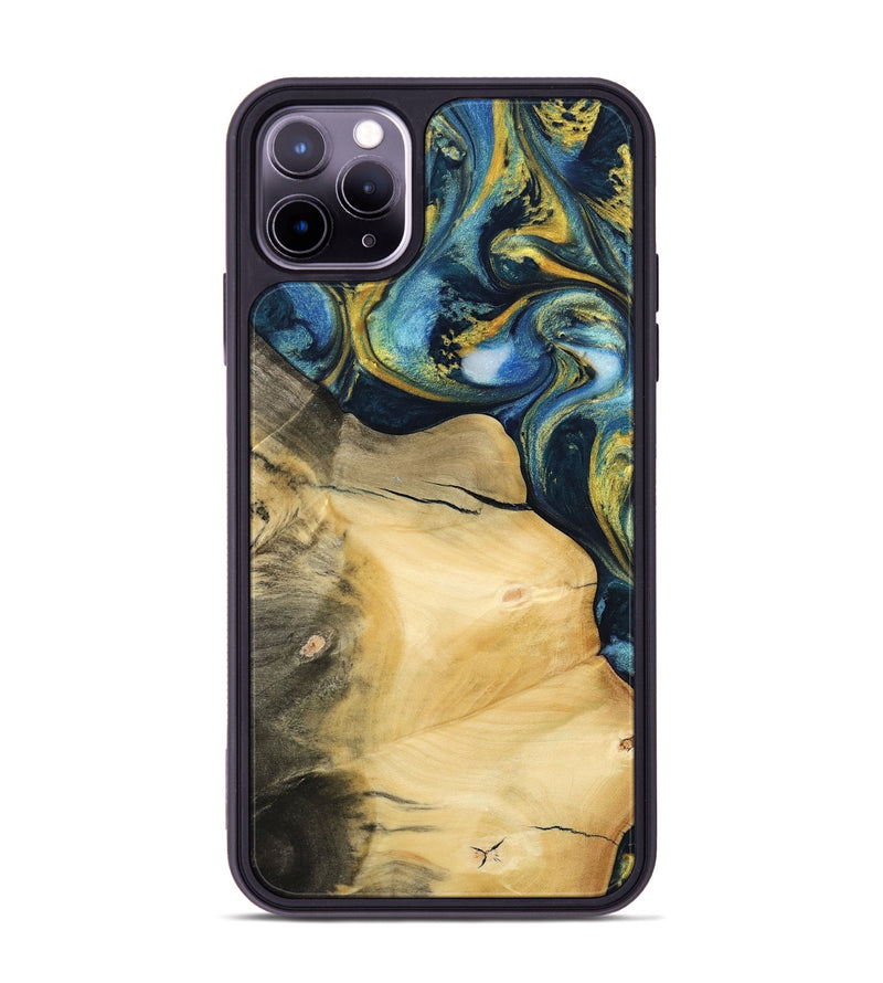 iPhone 11 Pro Max Wood Phone Case - Trilby (Teal & Gold, 732572)